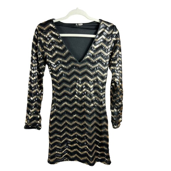 H&M Women's Sequin Black & Gold Mini Dress - Picture 1 of 7